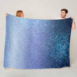 Navy Pastel Blue Triple Glitter Ombre Gradient Fleece Blanket