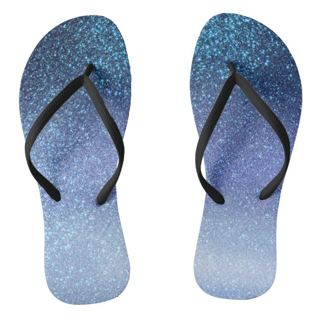 Navy Pastel Blue Triple Glitter Ombre Gradient Flip Flops (Footbed)