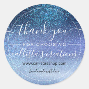 Navy Pastel Blue Triple Glitter Ombre Thank You Classic Round Sticker