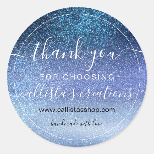 Navy Pastel Blue Triple Glitter Ombre Thank You Classic Round Sticker (Front)