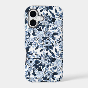 Navy Pastel Blue Watercolor Floral Pattern