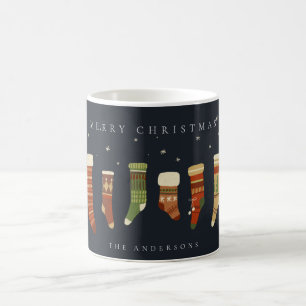 NAVY PASTEL RED GREEN STAR CHIRSTMAS STOCKINGS COFFEE MUG