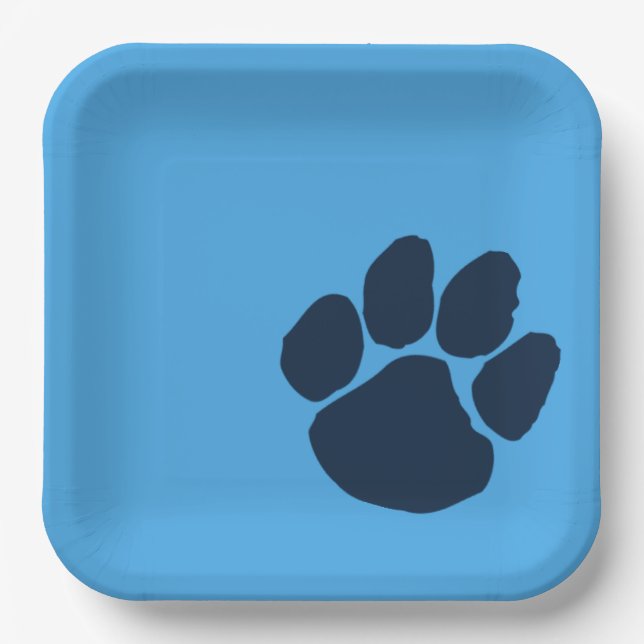 Navy Pawprint on Light Blue Paper Party Plates (Front)