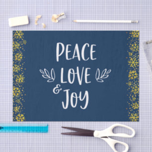 Navy Peace Love Joy Gold Snowflakes Typography Tissue Paper