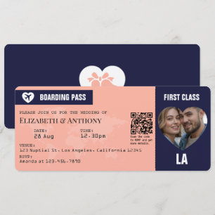 Navy & Peach Boarding Pass Wedding Invitation