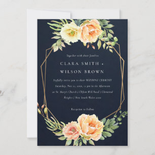 NAVY PEACH DESERT SUCCULENT CACTI FOLIAGE WEDDING INVITATION