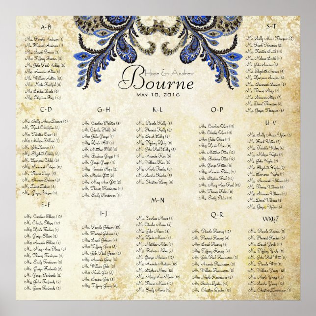 Navy Peacock  - 100 to 150 guests - alphabetical Poster (Front)