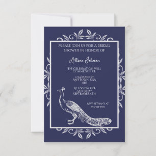 Navy Peacock Flourish Bridal Shower Invitation