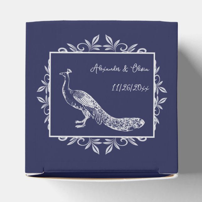 Navy Peacock Flourish Wedding Favour Box (Top)
