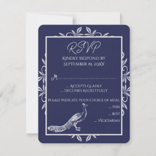 Navy Peacock Flourish Wedding RSVP Card