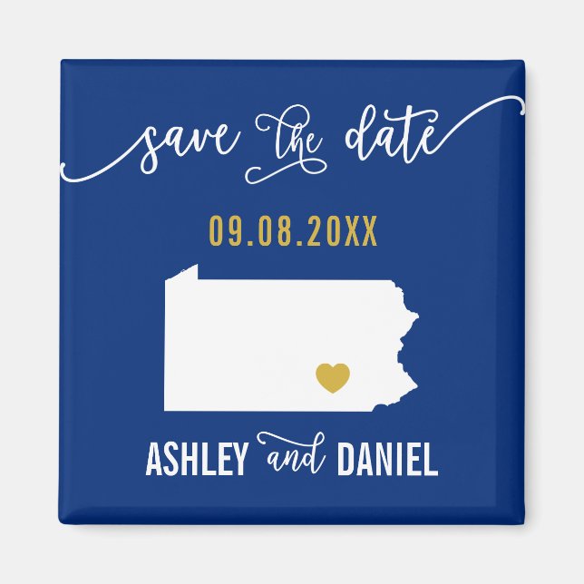 Navy Pennsylvania Wedding Save the Date Map Magnet (Front)
