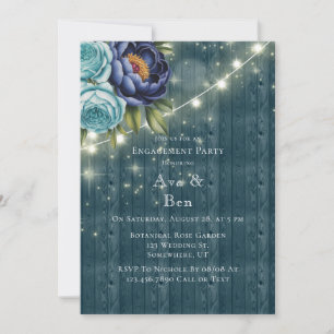 Navy Peonies and Turquoise Rose Engagement Party Invitation