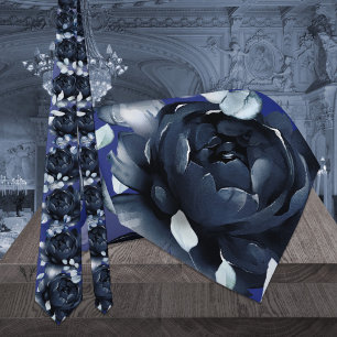 Navy Peonies Dusty Blue Greenery Wedding Tie