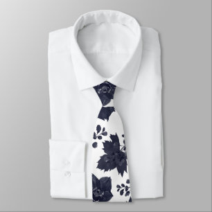 Navy Peony And White Elegant Wedding Tie