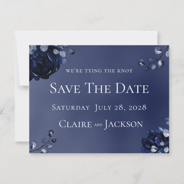 Navy Peony Assembly Wedding Save The Date Invitation (Front)