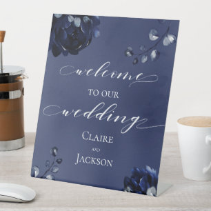 Navy Peony Assembly Welcome To Our Wedding Pedestal Sign