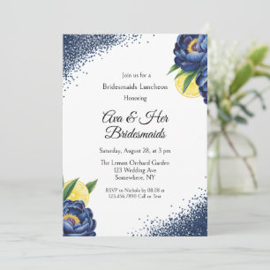 Navy Peony Citrus Paint Floral Bridesmaid Luncheon Invitation