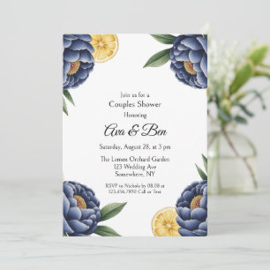Navy Peony Citrus Painted Floral Couples Shower Invitation