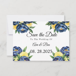Navy Peony Citrus Painted Floral Wedding Save The Date