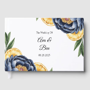Navy Peony Citrus Watercolor Floral Wedding Guest Book