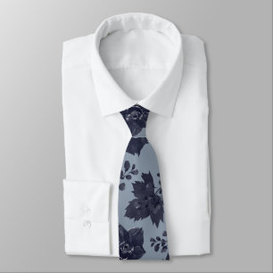 Navy Peony Dusty Blue Elegant Wedding Neck Tie