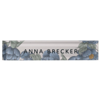 Navy Peony Floral Feminine Elegant Nameplate