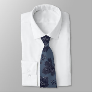 Navy Peony On Navy Blue Elegant Wedding Tie