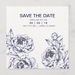 Navy Peony Simple Save the Date