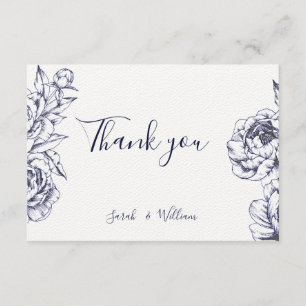 Navy Peony Simple Thank You Card