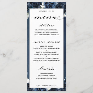Navy Peony Wedding Customisable Dinner Menu