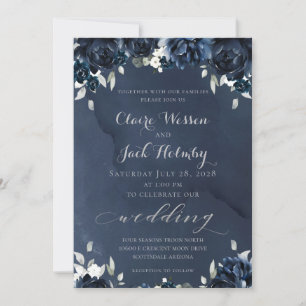 Navy Peony Wedding Invitation