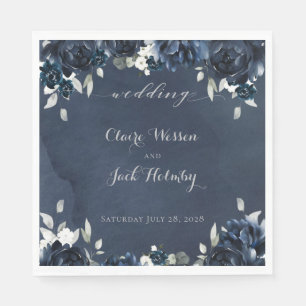 Navy Peony Wedding Square Luncheon Napkins