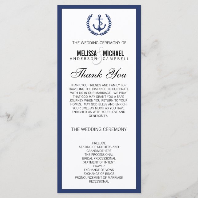 Navy Perfect Chevron/Zig Zag Wedding Program Programme (Front)