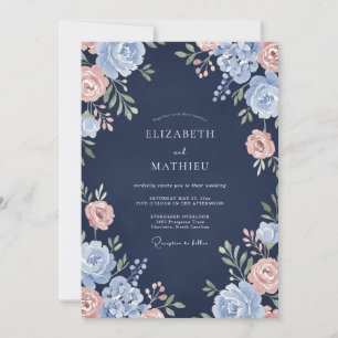 Navy Periwinkle Petal Wedding Invitation