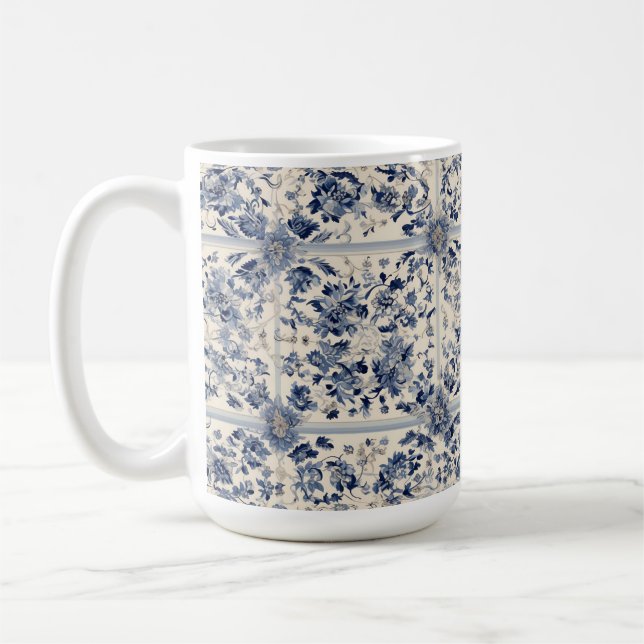 Navy Persian Rug Pattern  Coffee Mug (Left)