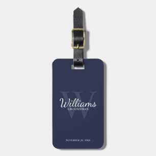 Navy Personalise Groomsmen's name and Monogram  Luggage Tag