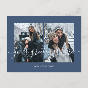 Navy Personalised 2 photos Universal Greetings Postcard