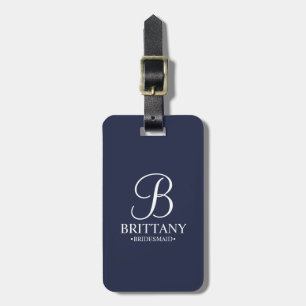 Navy Personalised Bridesmaid's Name and Monogram Luggage Tag