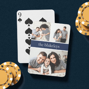 Navy   Personalised Family Name Photo Collage Playing Cards