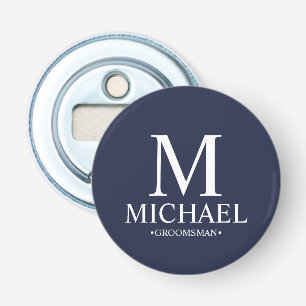 Navy Personalised Groomsman Name and Monogram Bottle Opener