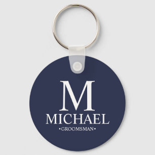 Navy Personalised Groomsman Name and Monogram Key Ring