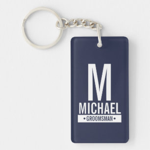 Navy Personalised Groomsman's Monogram and Name Key Ring