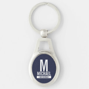 Navy Personalised Groomsman's Monogram and Name Key Ring