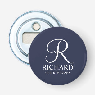 Navy Personalised Groomsman's Name and Monogram Bottle Opener