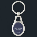 Navy Personalised Groomsman's Name and Monogram Key Ring<br><div class="desc">Modern Personalised Groomsman Gifts
featuring personalised groomsman's name,  title and wedding date in white classic serif font style on navy blue background.

Also perfect for Best Man,  Father of the Bride and more.</div>