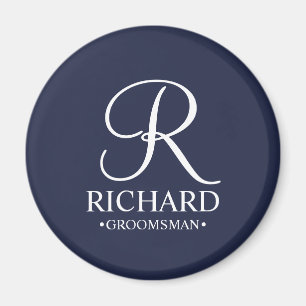 Navy Personalised Groomsman's Name and Monogram Magnet