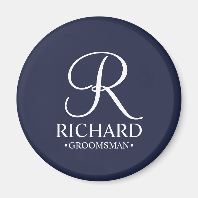 Navy Personalised Groomsman's Name and Monogram Magnet (Front)