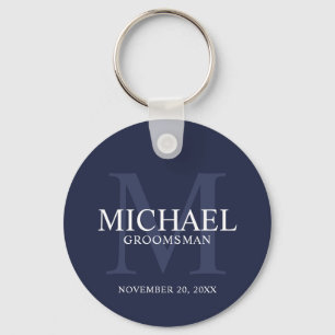 Navy Personalised Groomsmen's name and monogram Key Ring