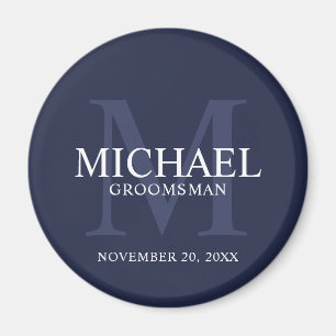 Navy Personalised Groomsmen's name and monogram Magnet