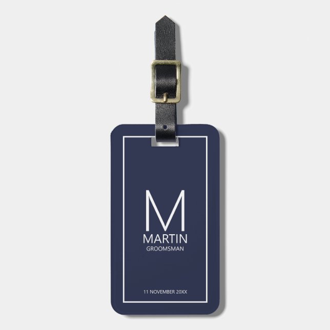 Navy Personalised Monogram and Name Groomsmen Luggage Tag (Front Vertical)